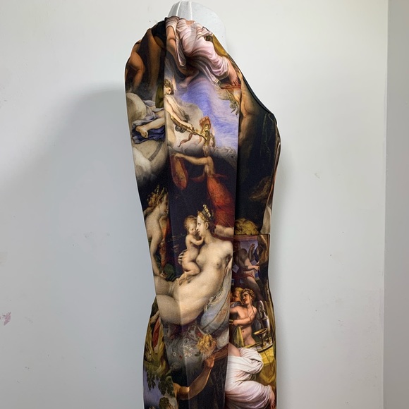 PrettyLittleThing PLT Mini Dress Renaissance Print Long Sleeve Brown Mix Scuba - Picture 9 of 14